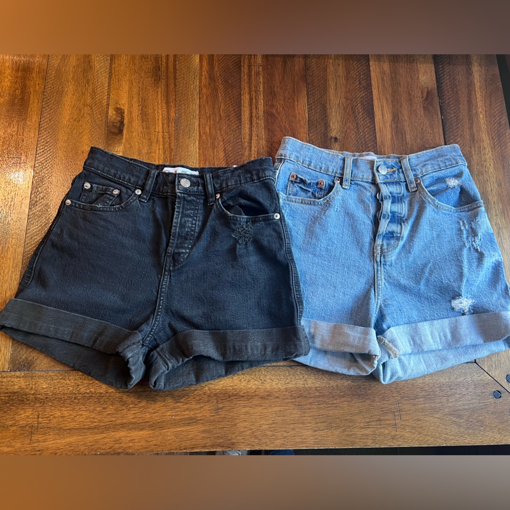 DAZE Black and Blue Denim Shorts